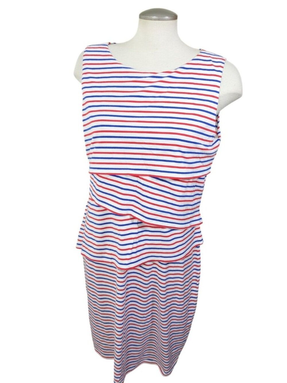 J McLaughlin Striped Tiered Ruffle Shift Dress XL Red White Blue Nautical NEW